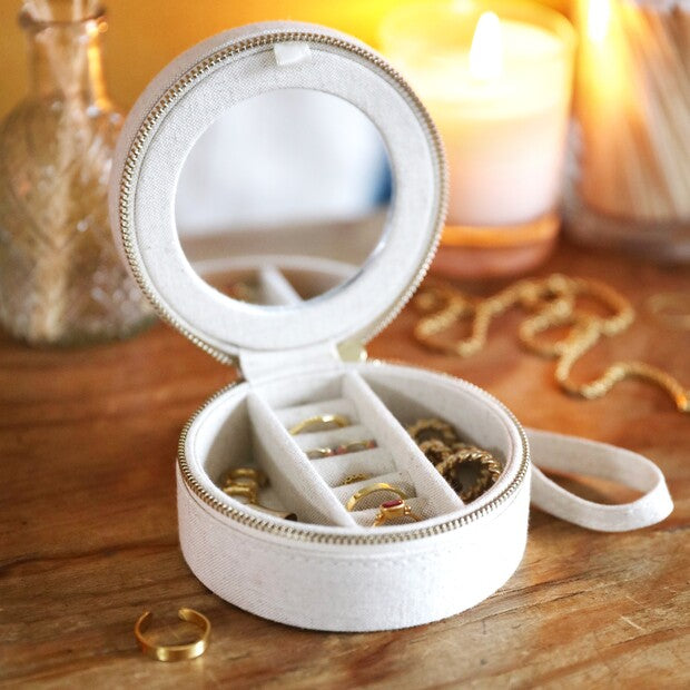 Linen Round Travel Jewelry Case