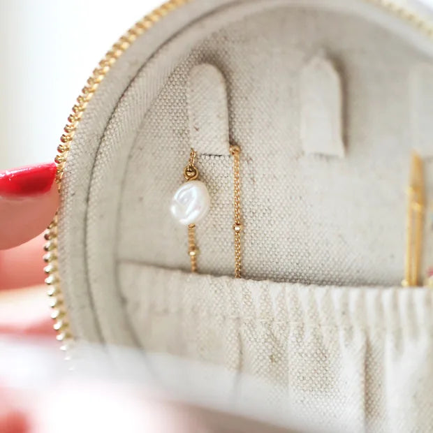 Linen Round Travel Jewelry Case