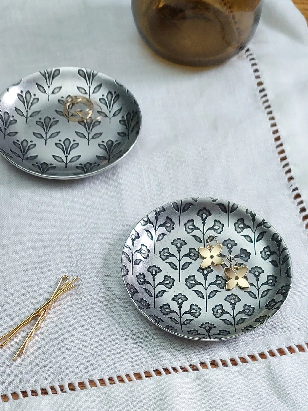 Floral Pewter Ring Dish