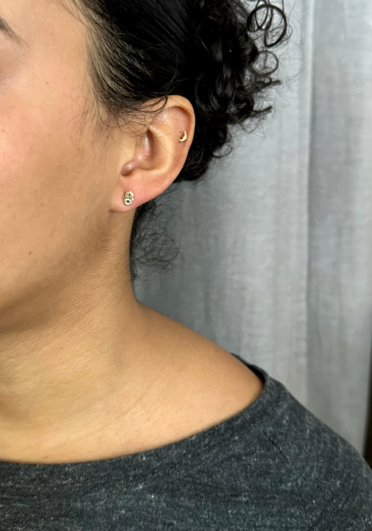 Mini Hamsa Post Earrings - Silver/Blue