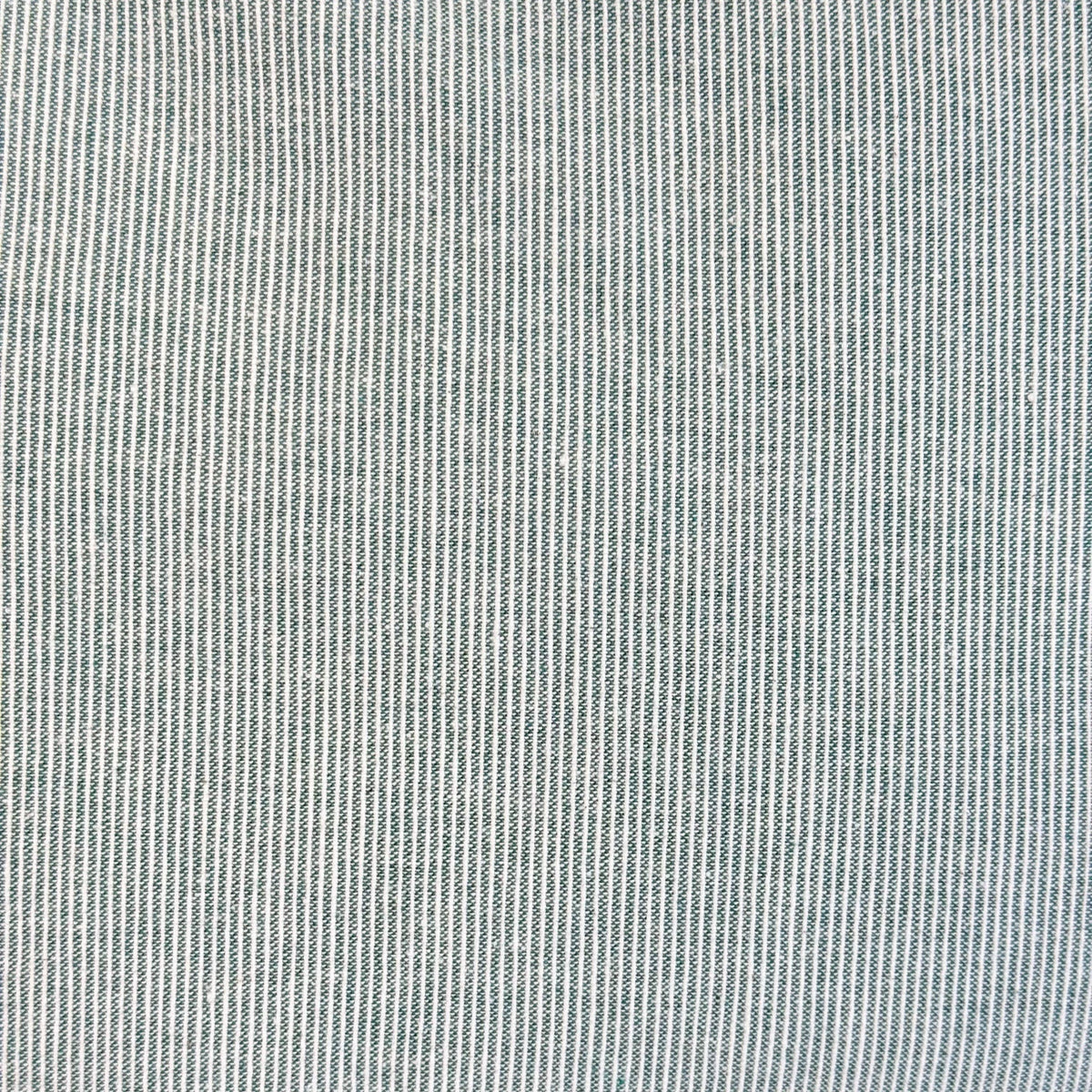 Close-up of the Striped Small Makeup Bag – Light Green & Green (Teo) by DE LA MUR LINE US Inc, featuring a jacquard fabric with fine, evenly spaced vertical pinstripes in black and white across the surface. The visible texture highlights the high-quality craftsmanship, made in Barcelona.
