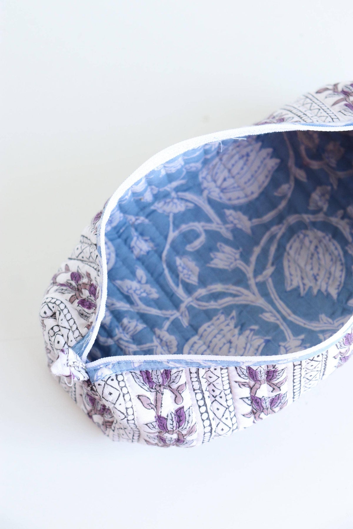 Cotton Block Print Pouch - SM - Purple Floral