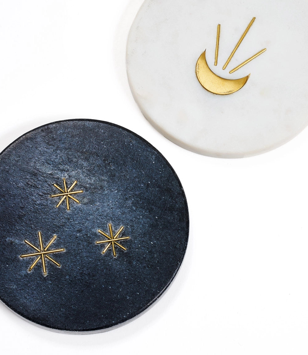 Star and Moon Marble Coasters - Set of 4