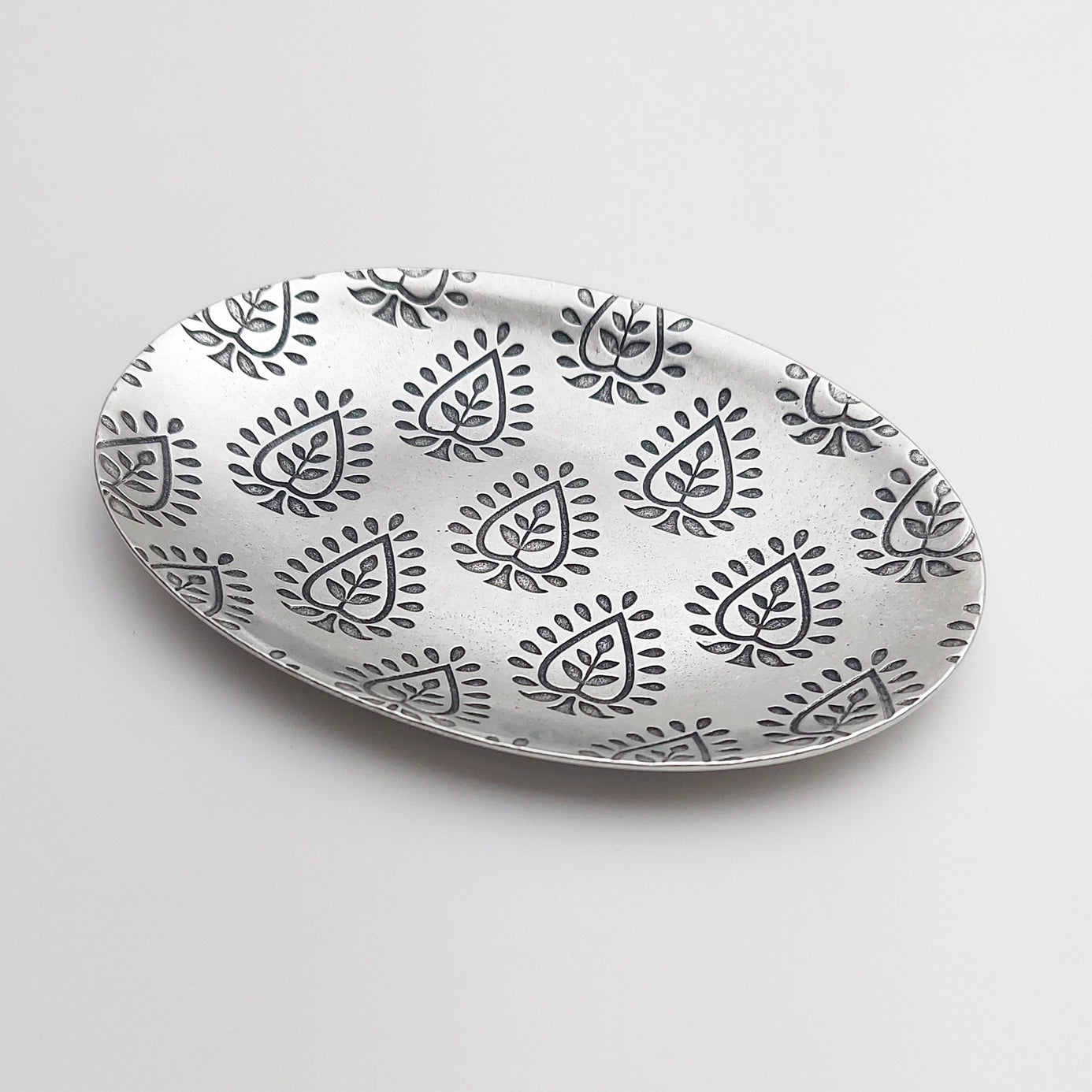 Oval Paisly Motif Pewter Dish