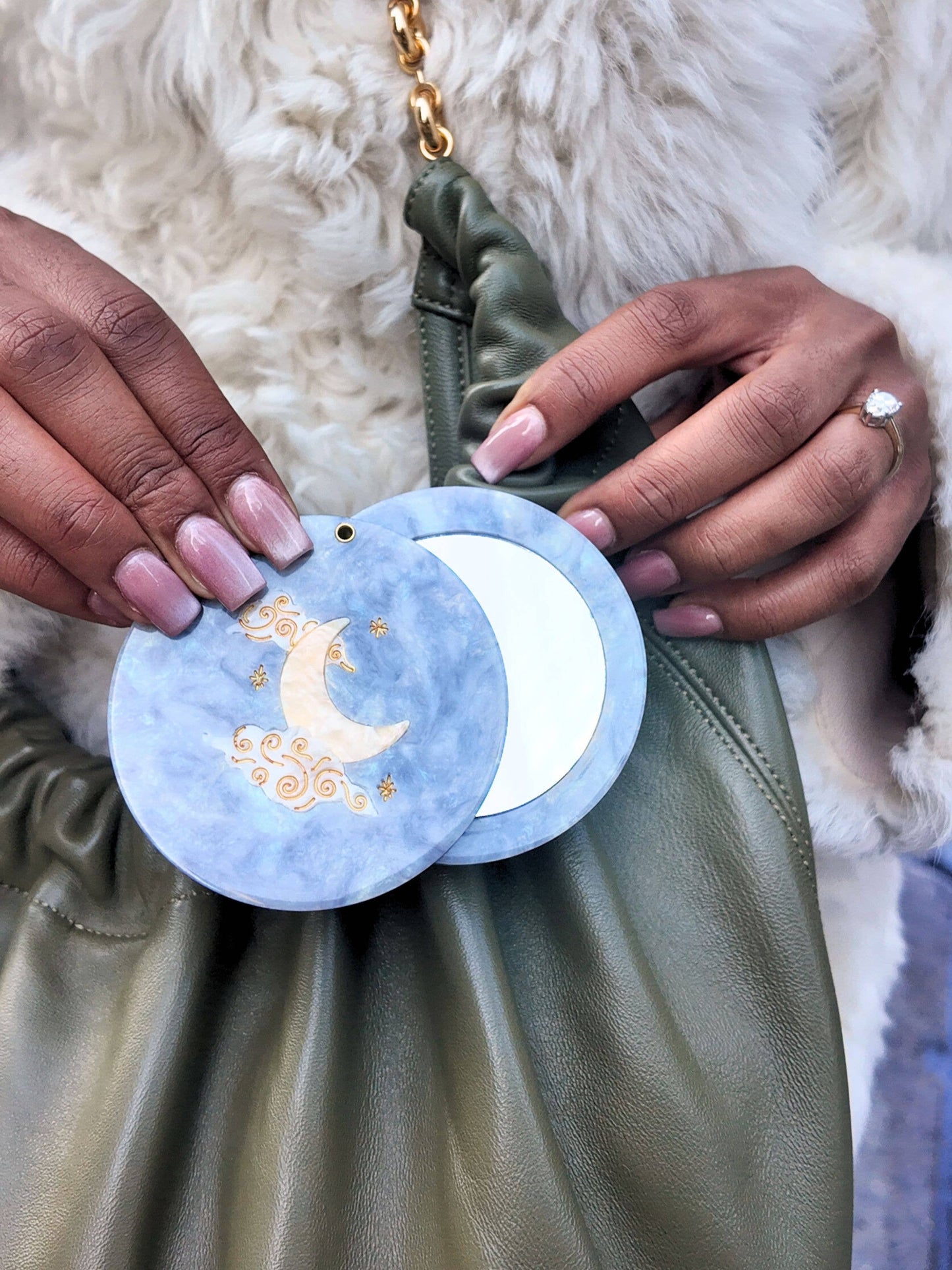 Hand-painted Celestial Moon Compact Mirror