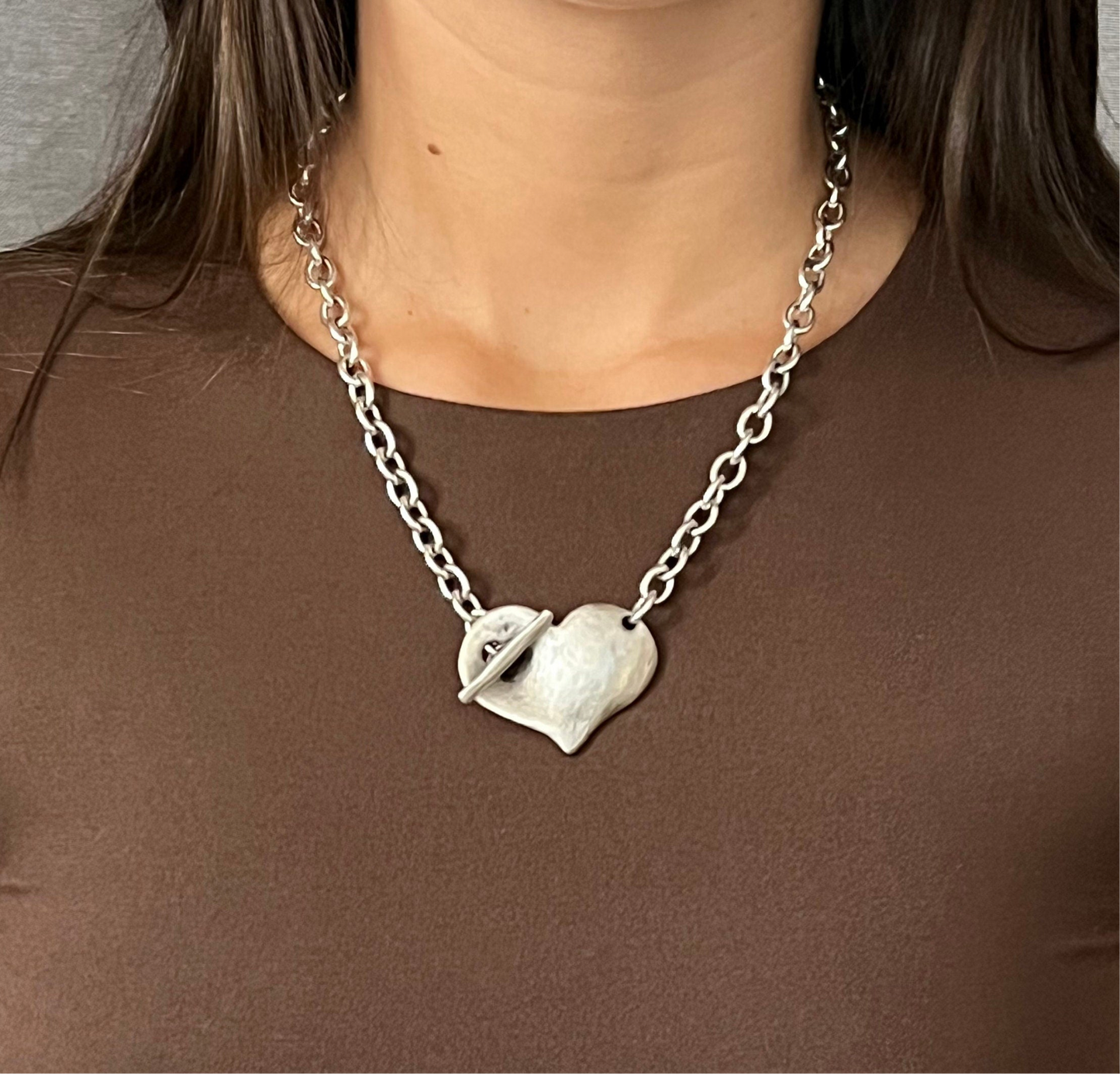 'Heart in Front' Necklace - Silver