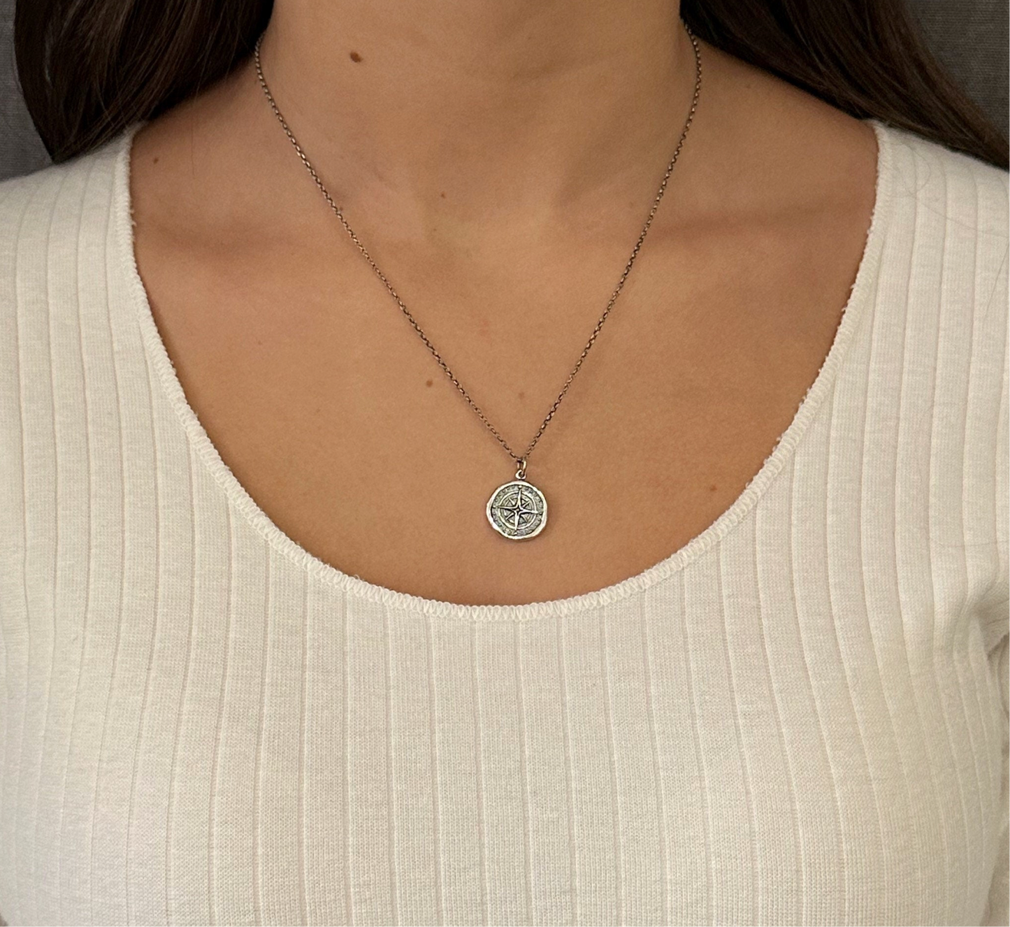 Compass Wax Seal Necklace - Sterling