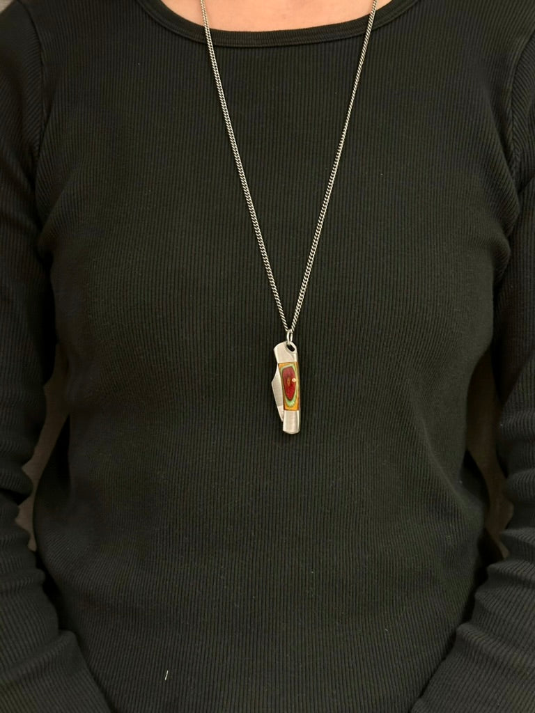 Rainbow Wood Pocketknife Necklace