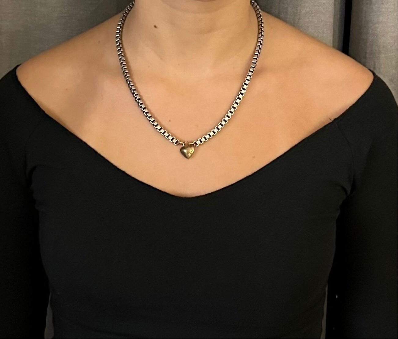 Chunky Box Chain Gold Heart Necklace