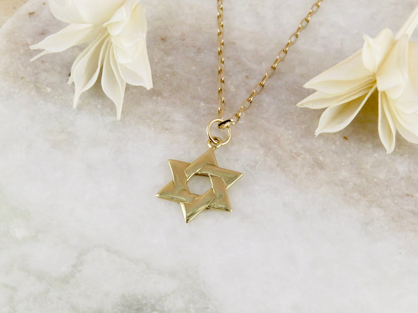 Solid Gold Overlap Star of David Necklace