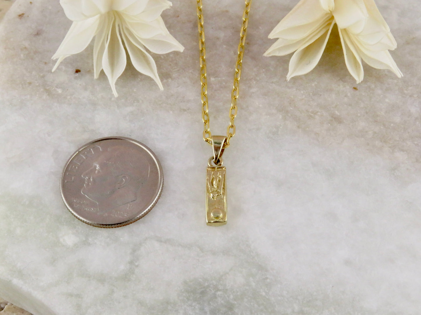 Solid Gold Small Mezuzah Charm Necklace