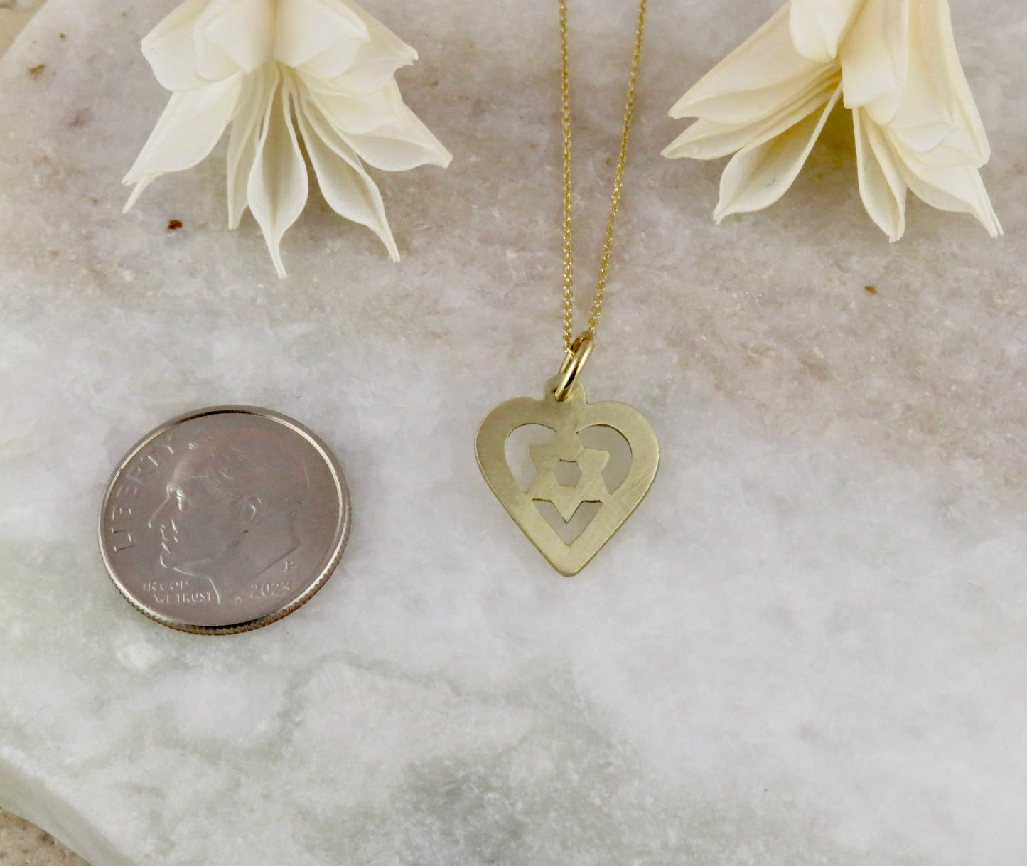 Solid Gold Star of David in Heart Necklace