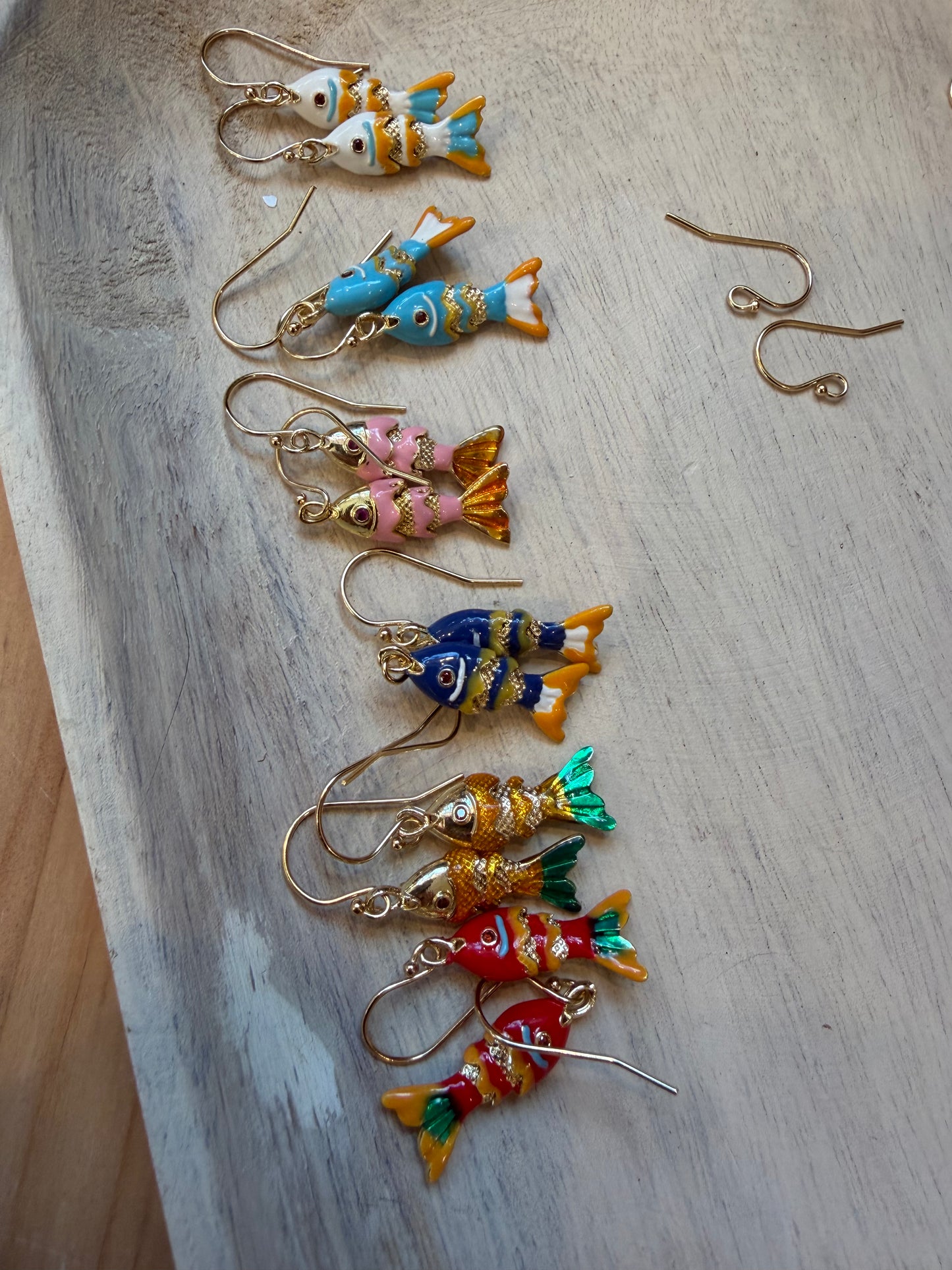 Small colorful Fish Earrings - Brass/GF