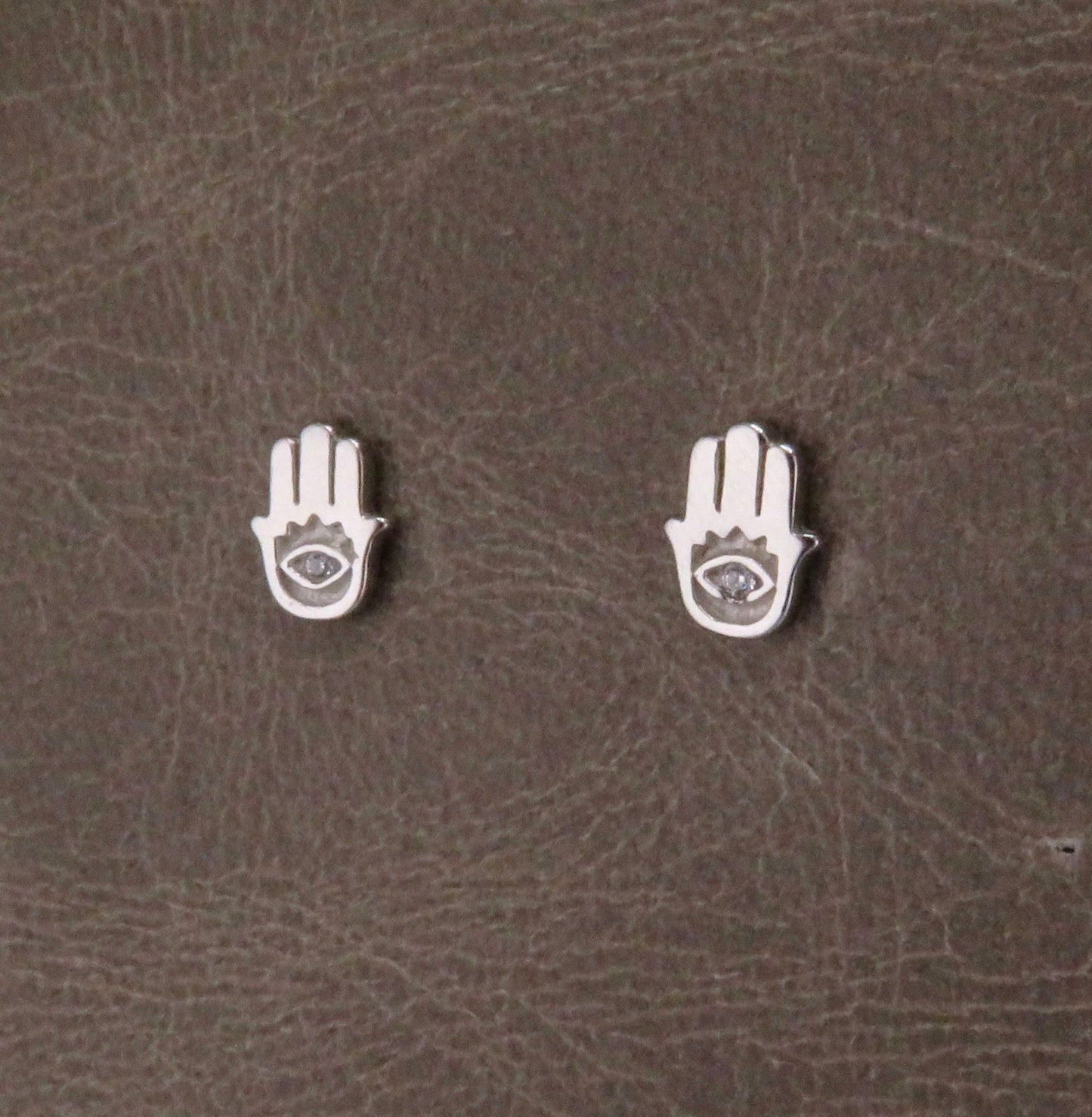 Mini Hamsa Post Earrings - Silver/Clear