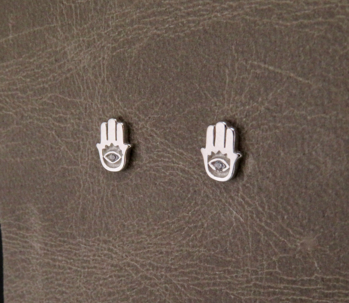 Mini Hamsa Post Earrings - Silver/Clear