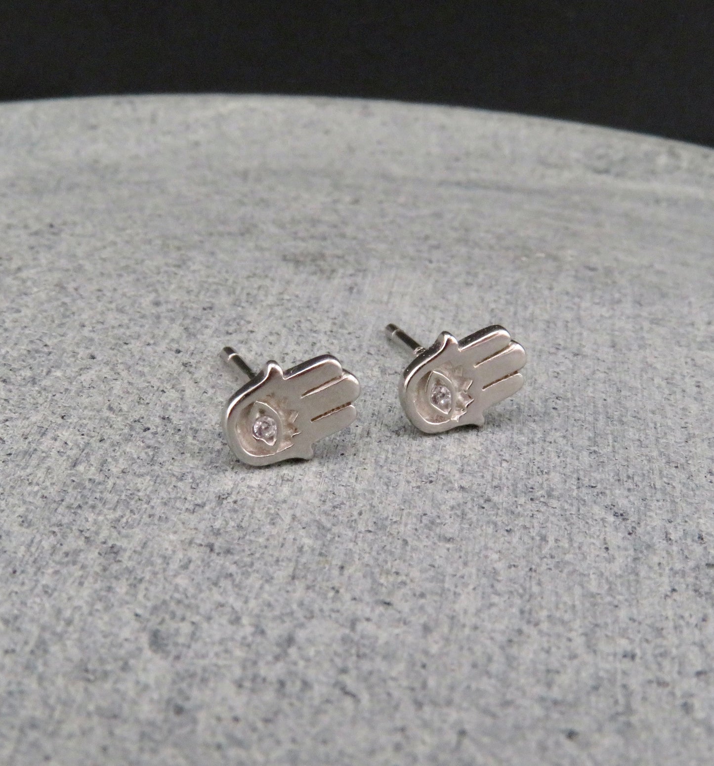 Mini Hamsa Post Earrings - Silver/Clear
