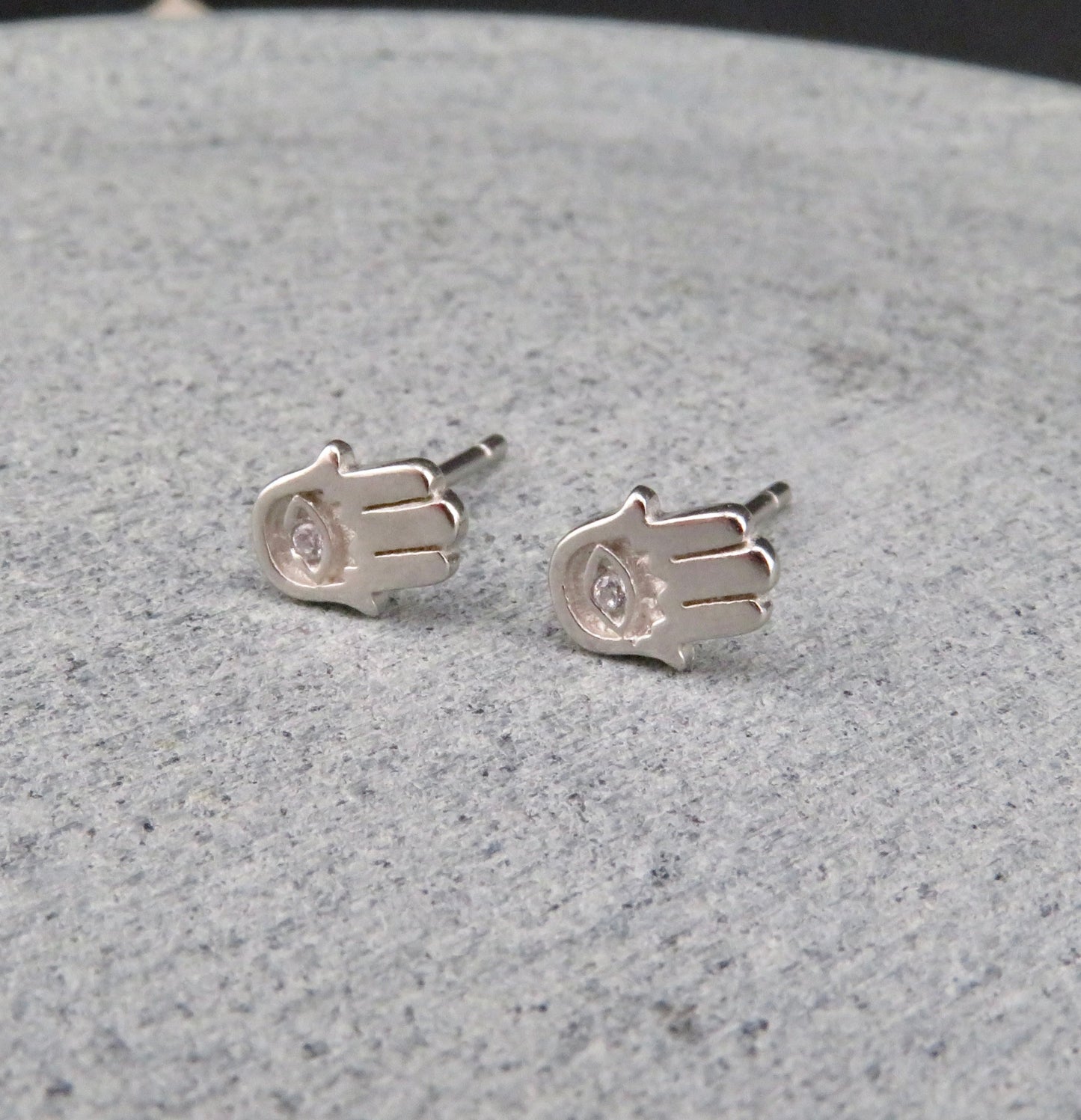 Mini Hamsa Post Earrings - Silver/Clear