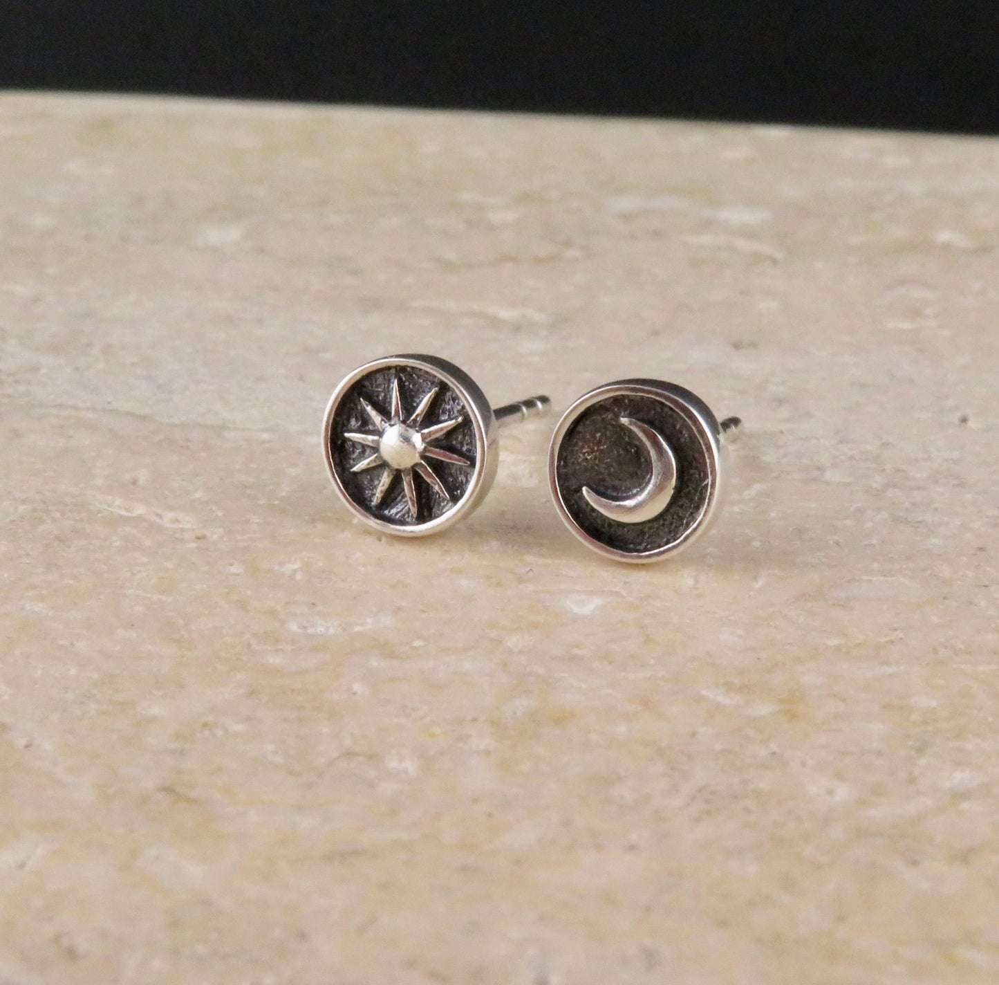 Sun and Moon Post Earrings - Sterling
