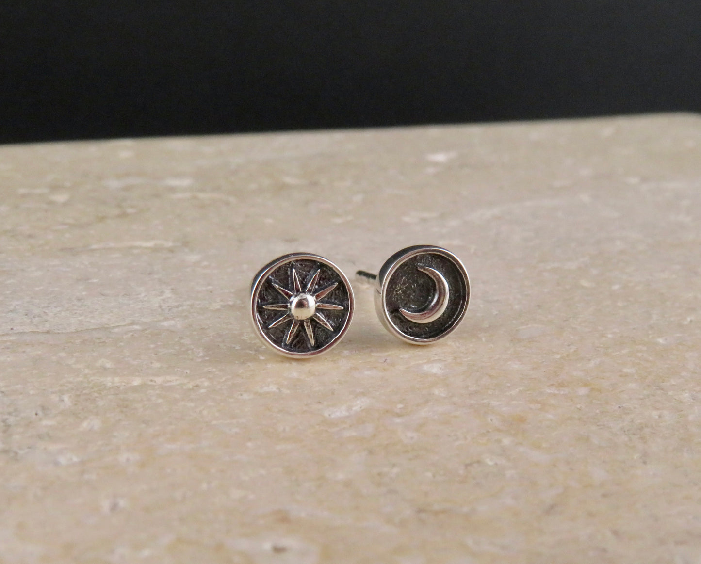Sun and Moon Post Earrings - Sterling