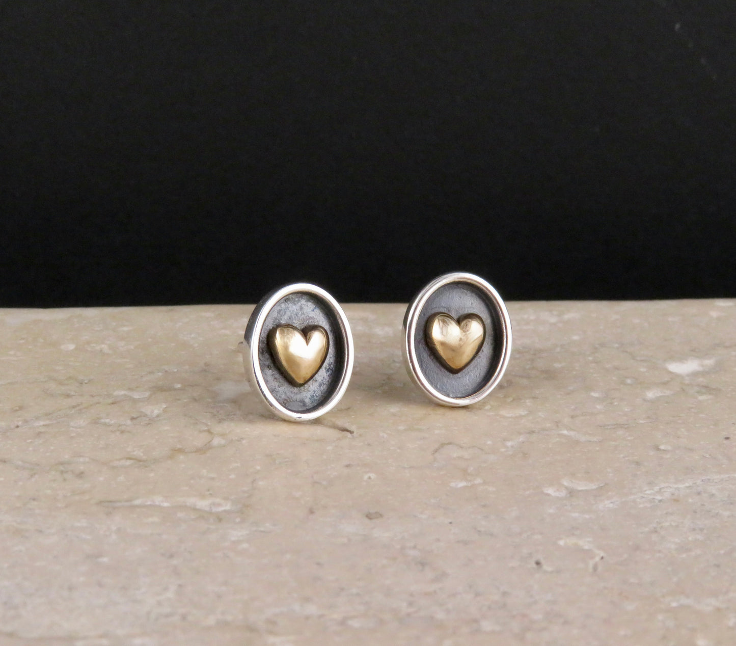 Shadow Box Heart Post Earrings - Sterling Bronze