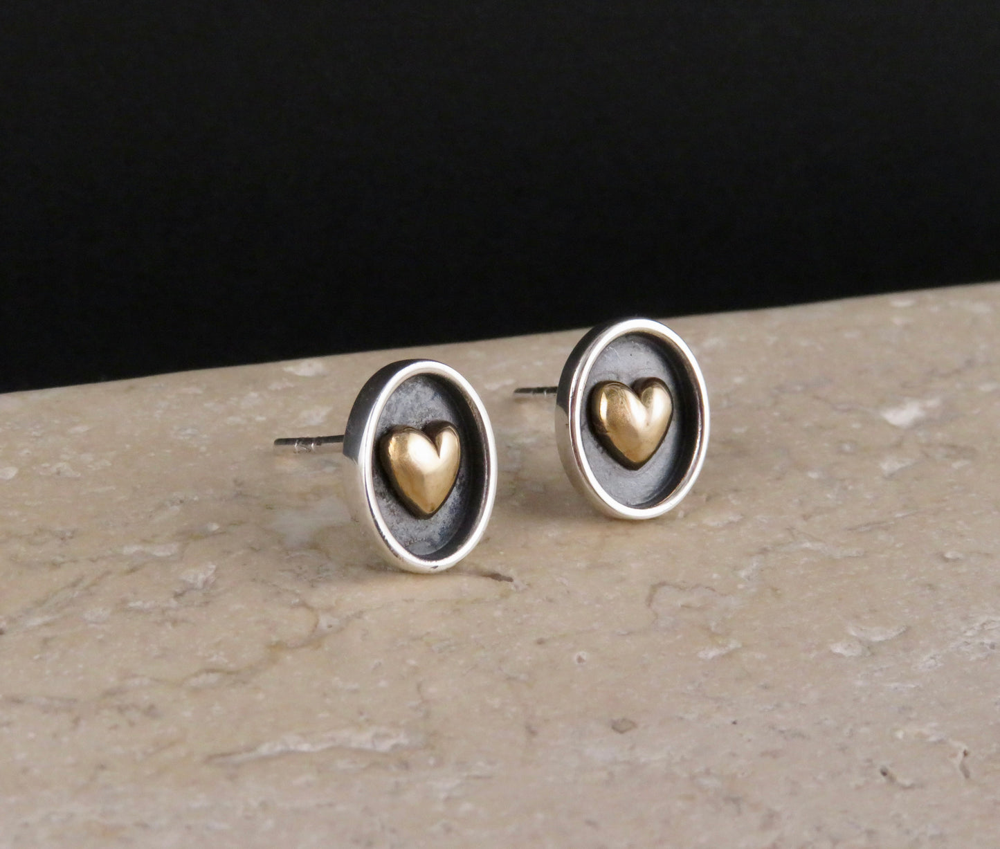 Shadow Box Heart Post Earrings - Sterling Bronze
