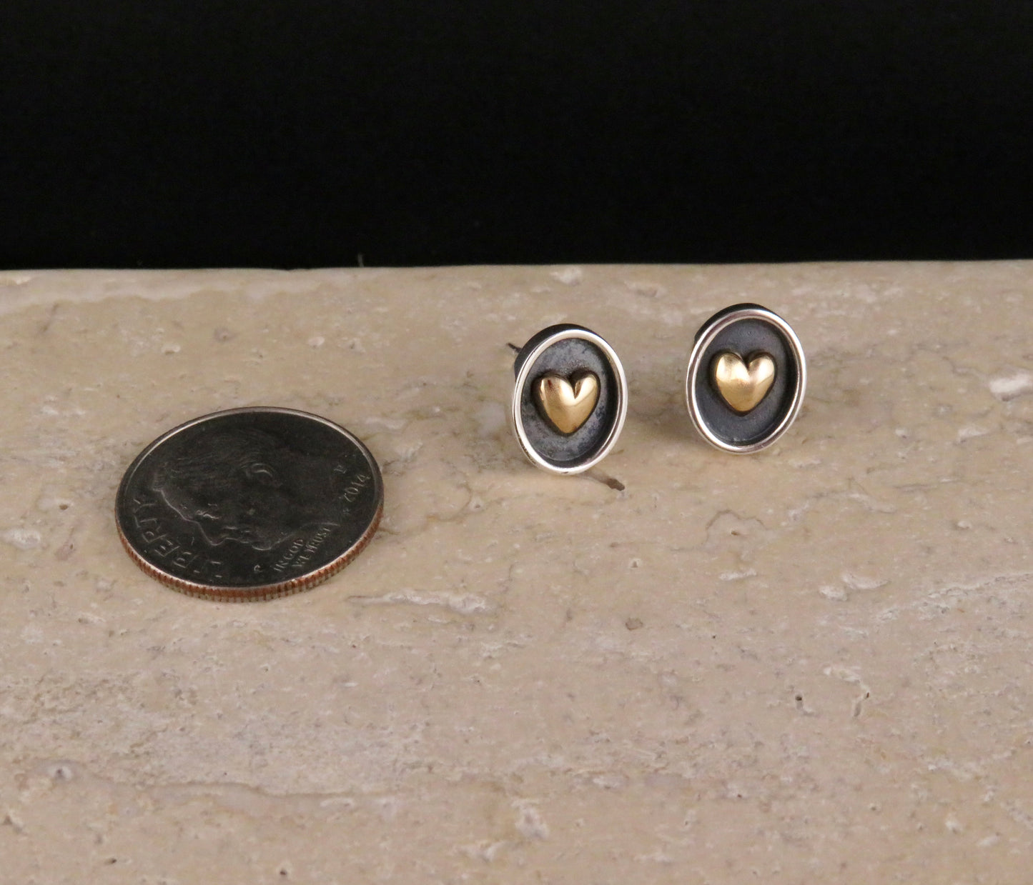 Shadow Box Heart Post Earrings - Sterling Bronze