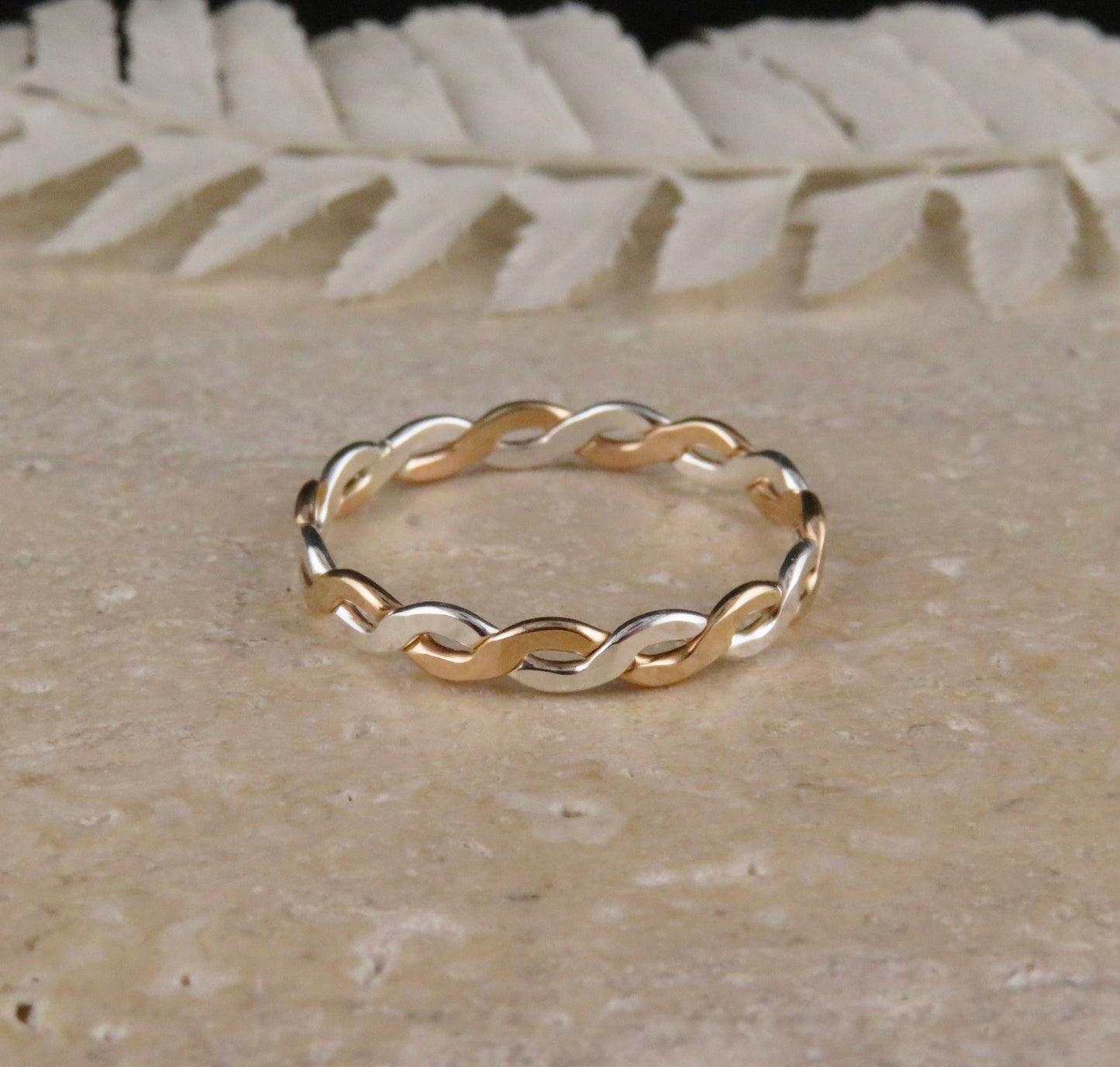 Mixed Metal Hammered Twist Ring