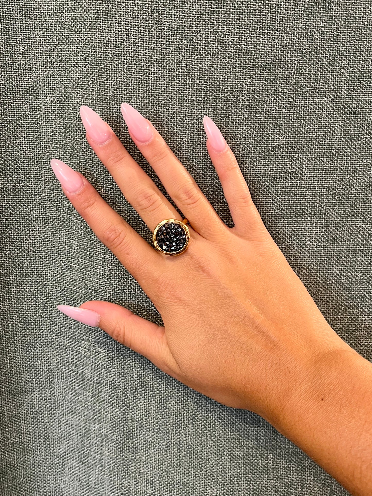 Sparkly Gray Crystal Disc Ring