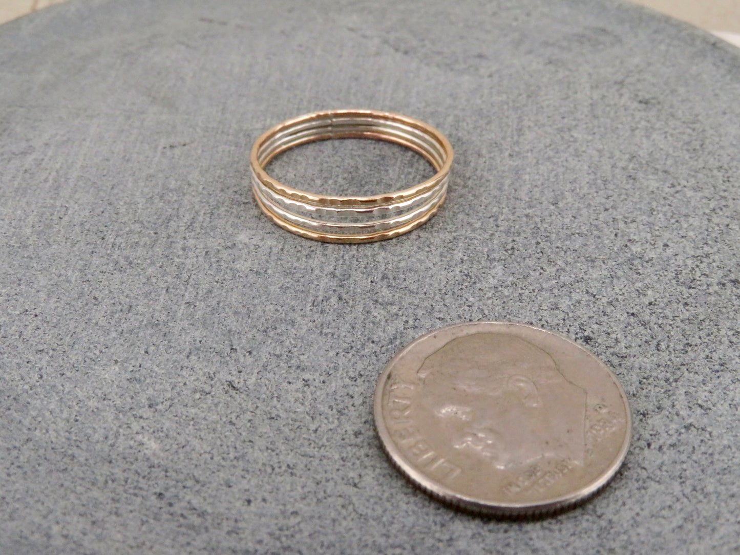 Four Stand Hammered Wire Ring - GF/Sterling