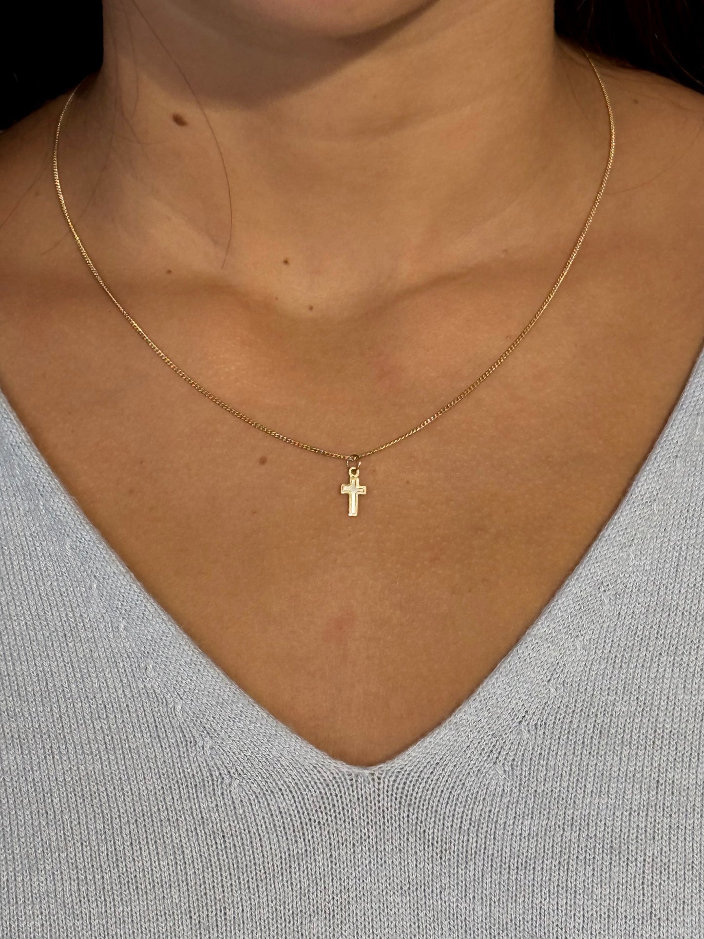 14k Solid Gold Mother of Pearl Cross Necklace