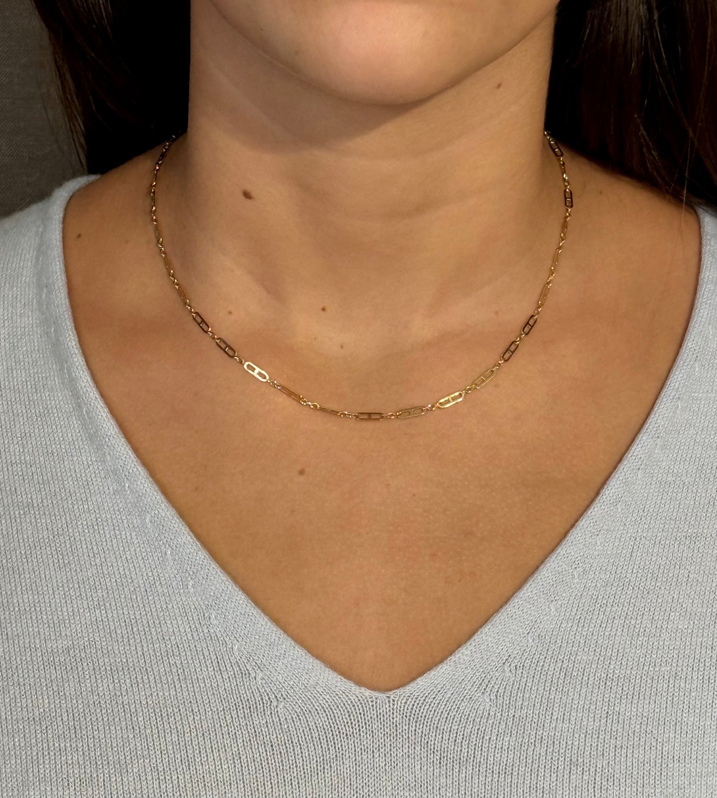 14k Solid Gold Delicate Links Necklace (16-17" Adj.)