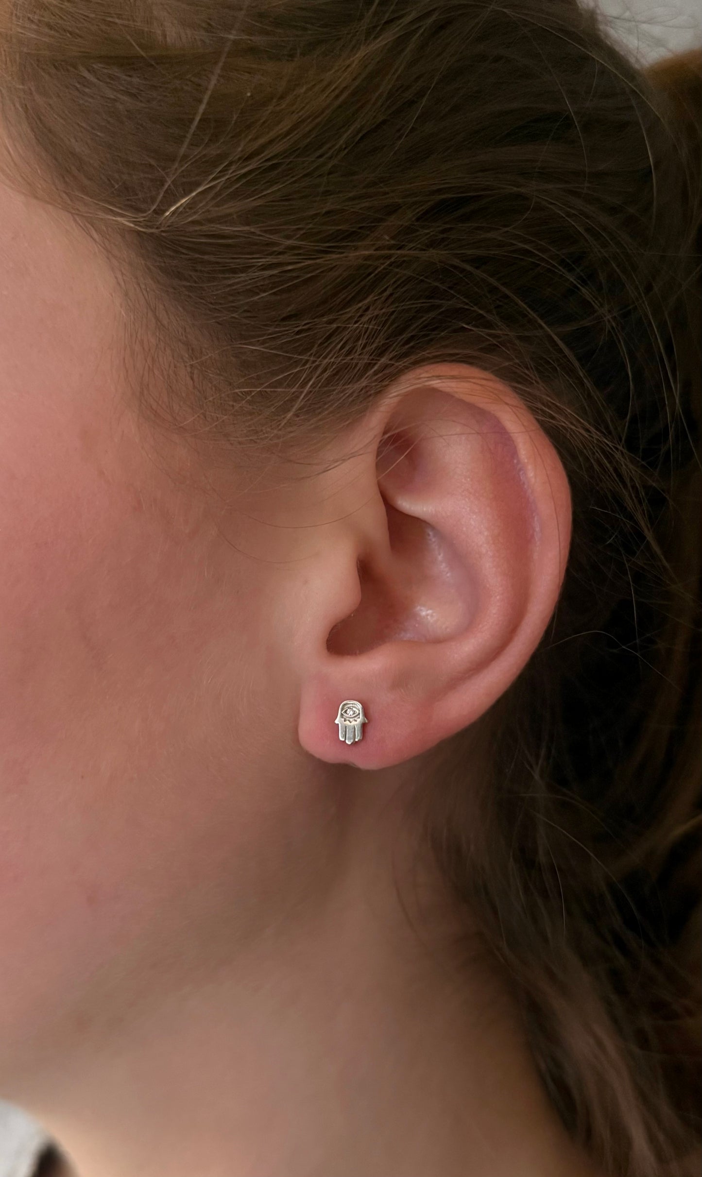 Mini Hamsa Post Earrings - Silver/Clear