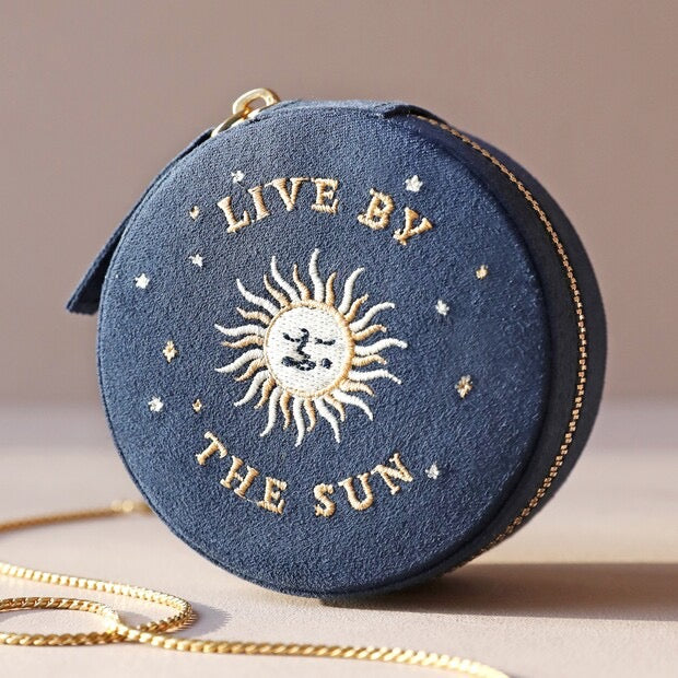 Sun and Moon Embroidered Travel Jewelry Case (Navy)