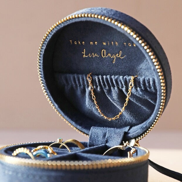 Sun and Moon Embroidered Travel Jewelry Case (Navy)