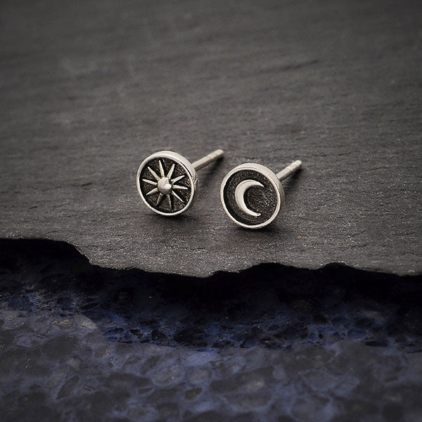 Sun and Moon Post Earrings - Sterling