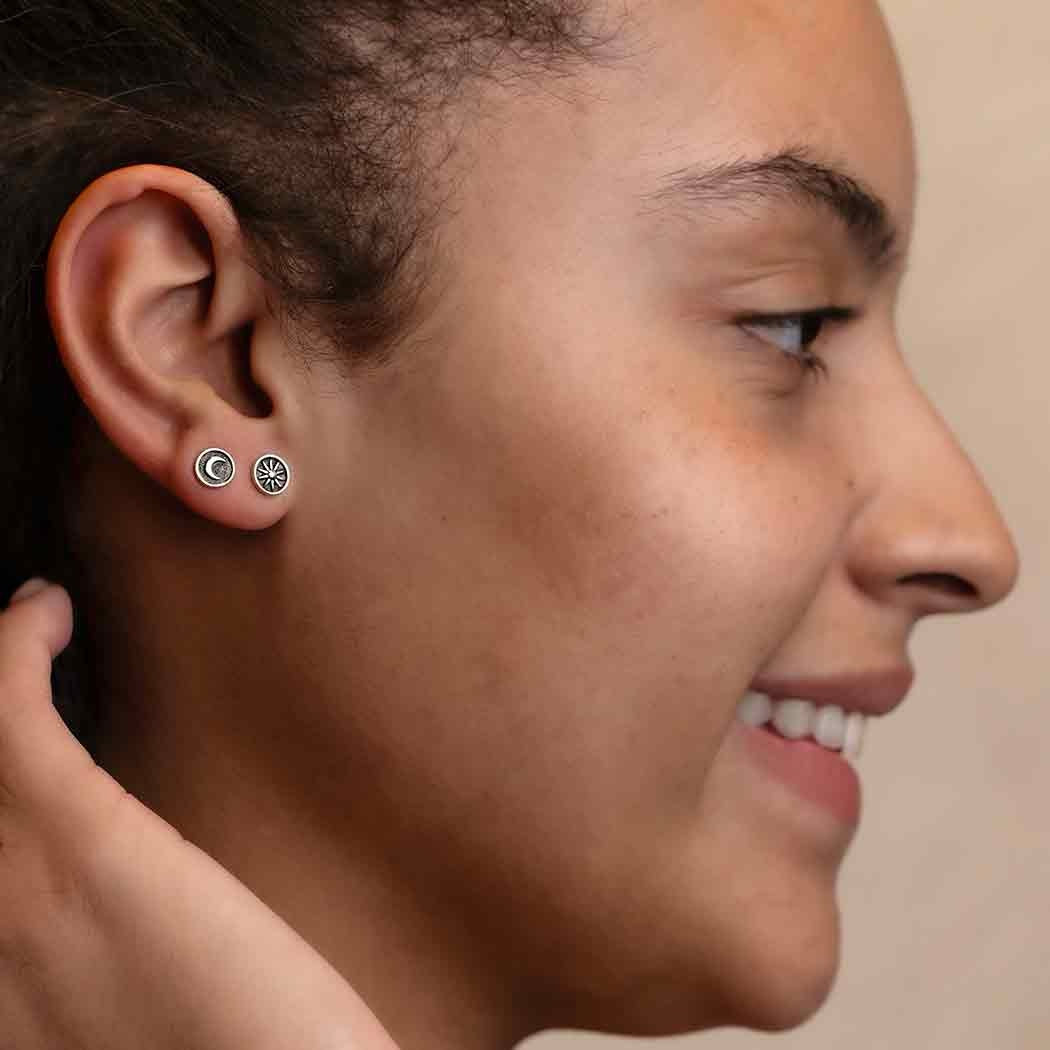 Sun and Moon Post Earrings - Sterling