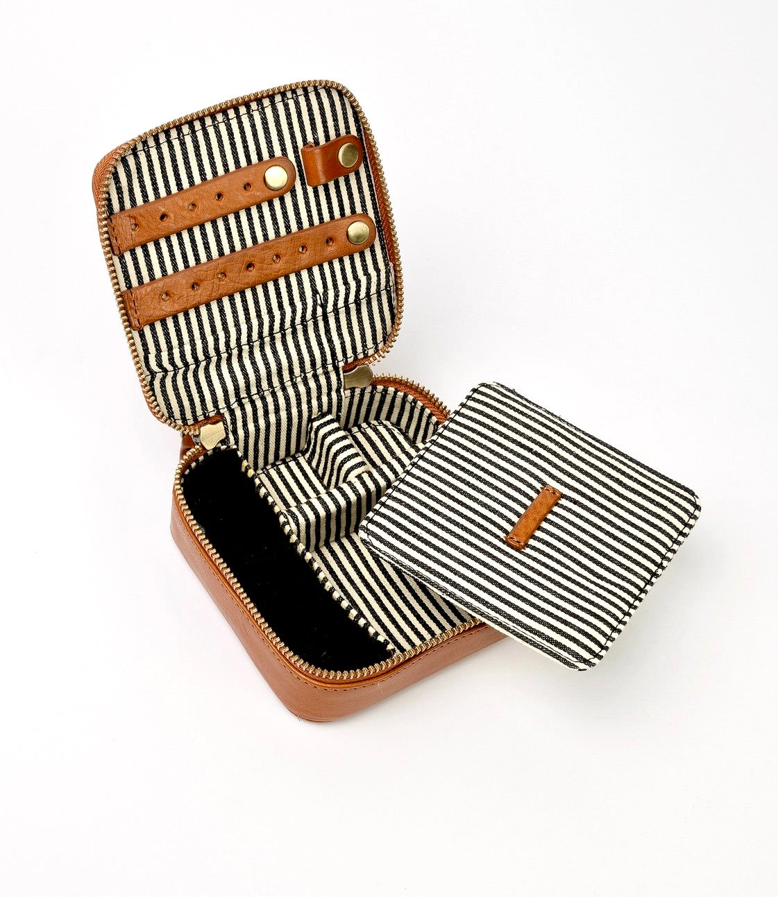 Genuine Leather Jewelry Travel Case - Cognac