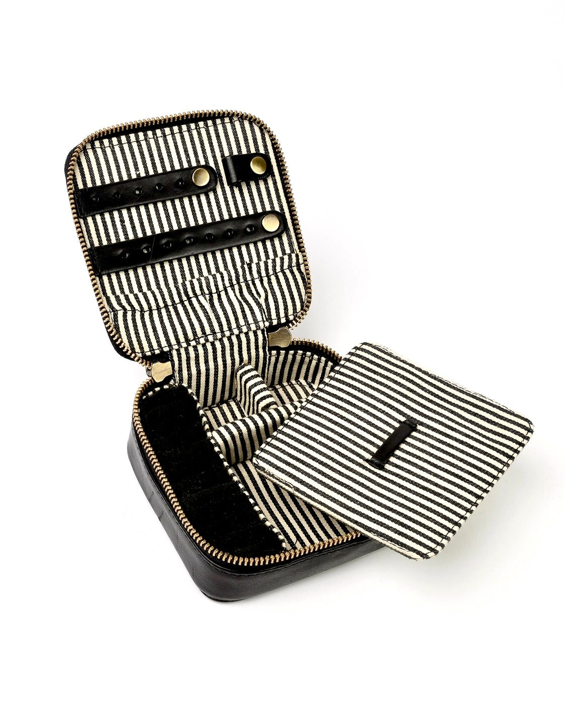 Genuine Leather Jewelry Travel Case - Black