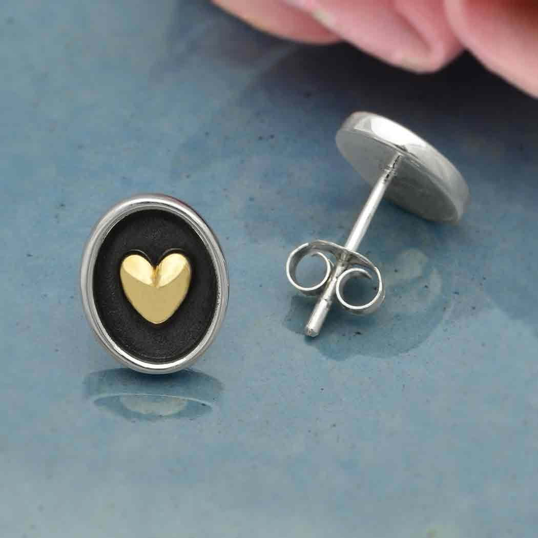 Shadow Box Heart Post Earrings - Sterling Bronze