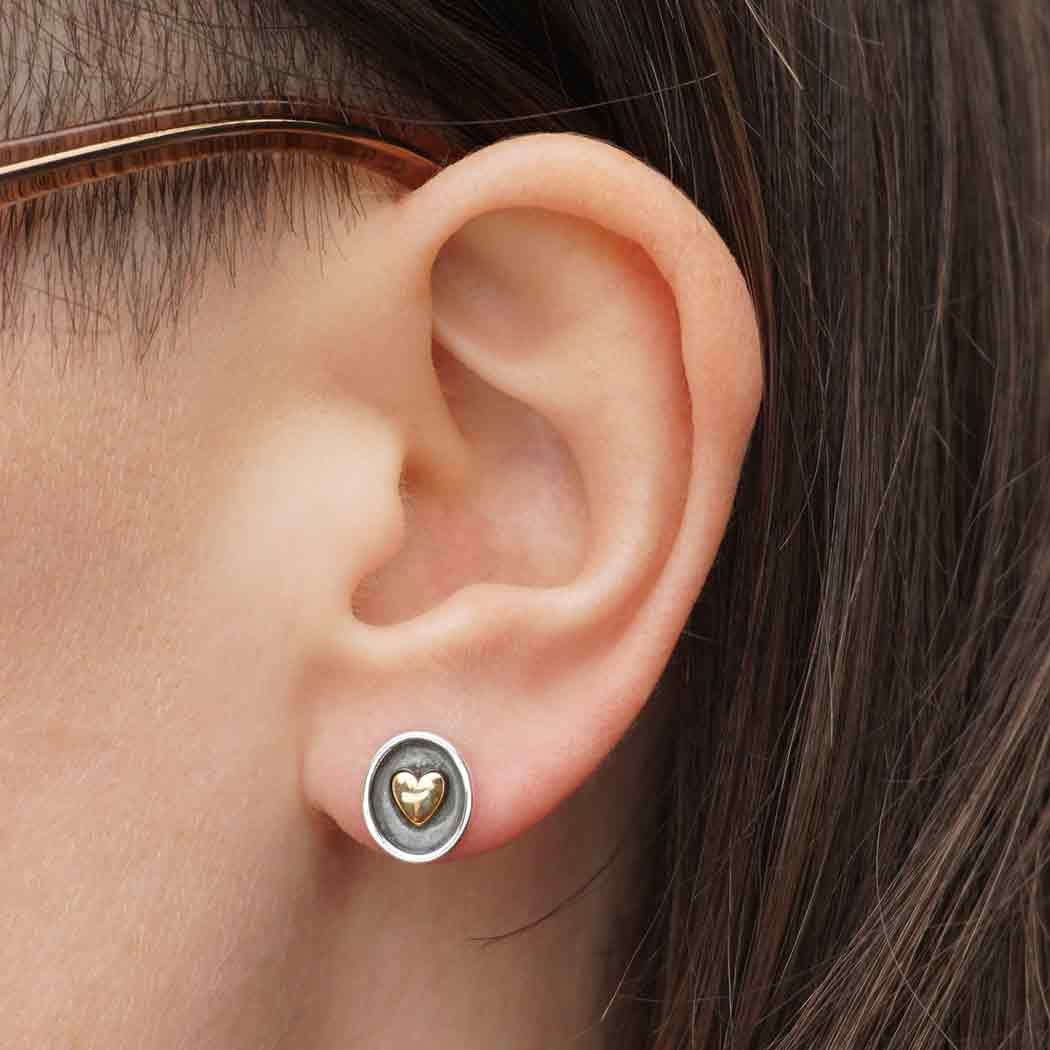 Shadow Box Heart Post Earrings - Sterling Bronze