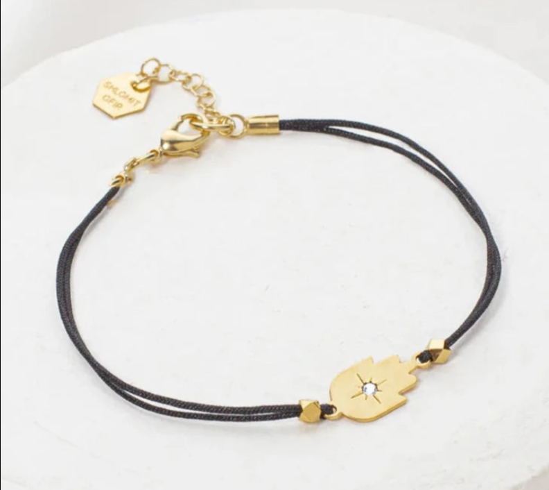 Hamsa Cord Bracelet Gold/Black