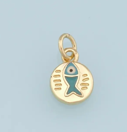 Blue Circle Small Fish Earrings - Brass/GF