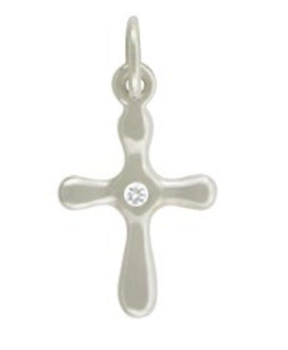 Graceful Cross with Tiny Diamond Necklace - Sterling