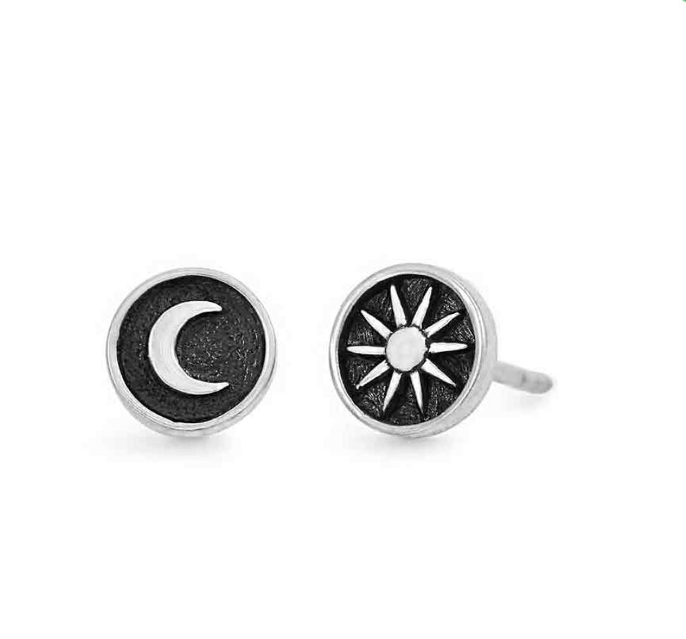 Sun and Moon Post Earrings - Sterling