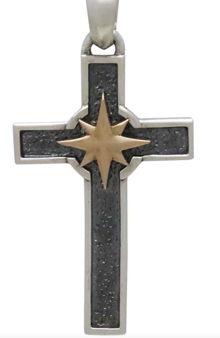 N. Star Cross Medallion Necklace - Sterling/Bronze