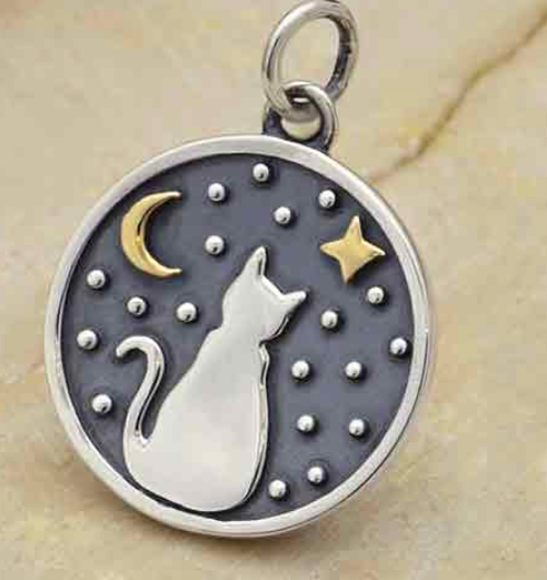 Celestial Sitting Cat Necklace - Sterling