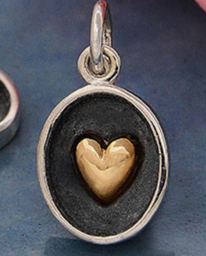 Shadow Box Heart Necklace - Sterling/Bronze