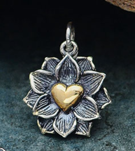 Heart in Lotus Necklace - Sterling/Bronze