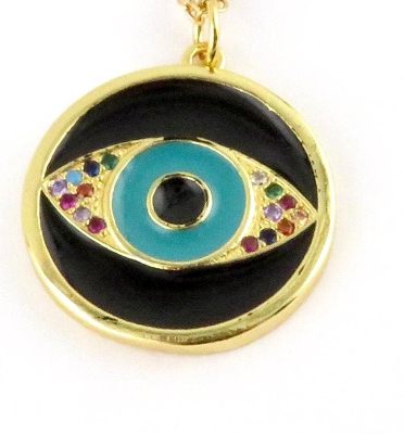 Colorful Eye Necklace - Gold/Black/Teal