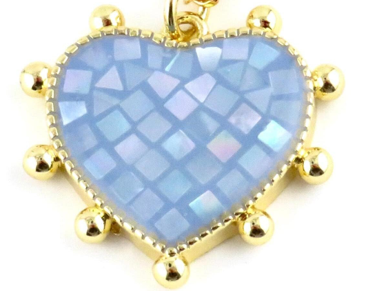 Mosaic Pearl Heart Necklace - GF/Blue